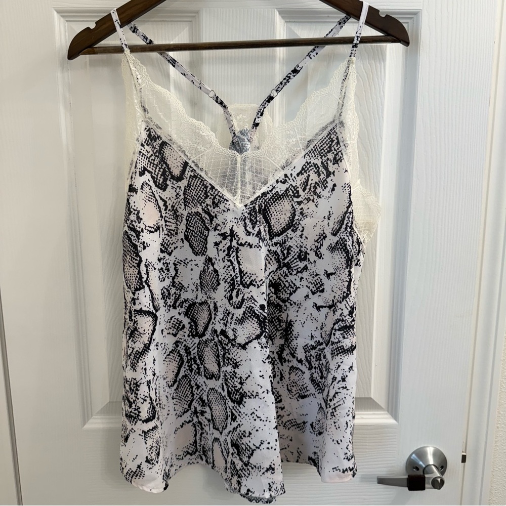 Women's Snake Print Lace Trim Cami Top